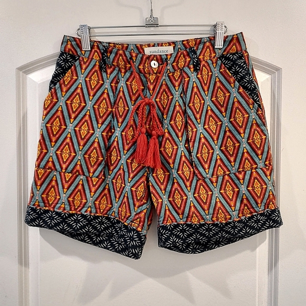 Sundance Kalini Shorts Linen Cotton Boho Tassel Roll Cuff Size XS